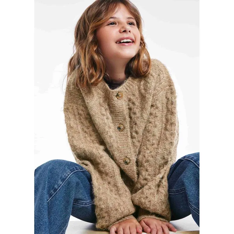 Cardigan Infantil Menina Em Tricô Trançado - Bege 016