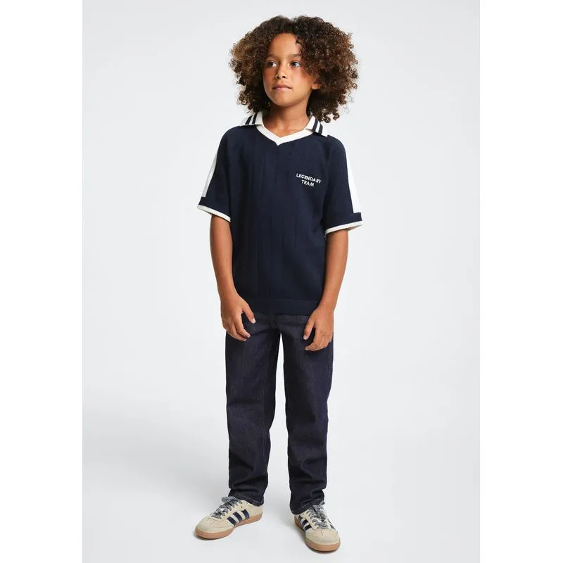 Polo Infantil Menino Em Tricô Canelado - Azul 010