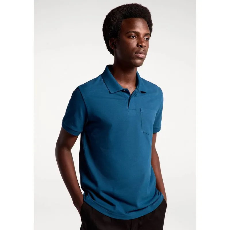 Camisa Polo Básica Masculina Em Piquet Com Bolso - Azul M