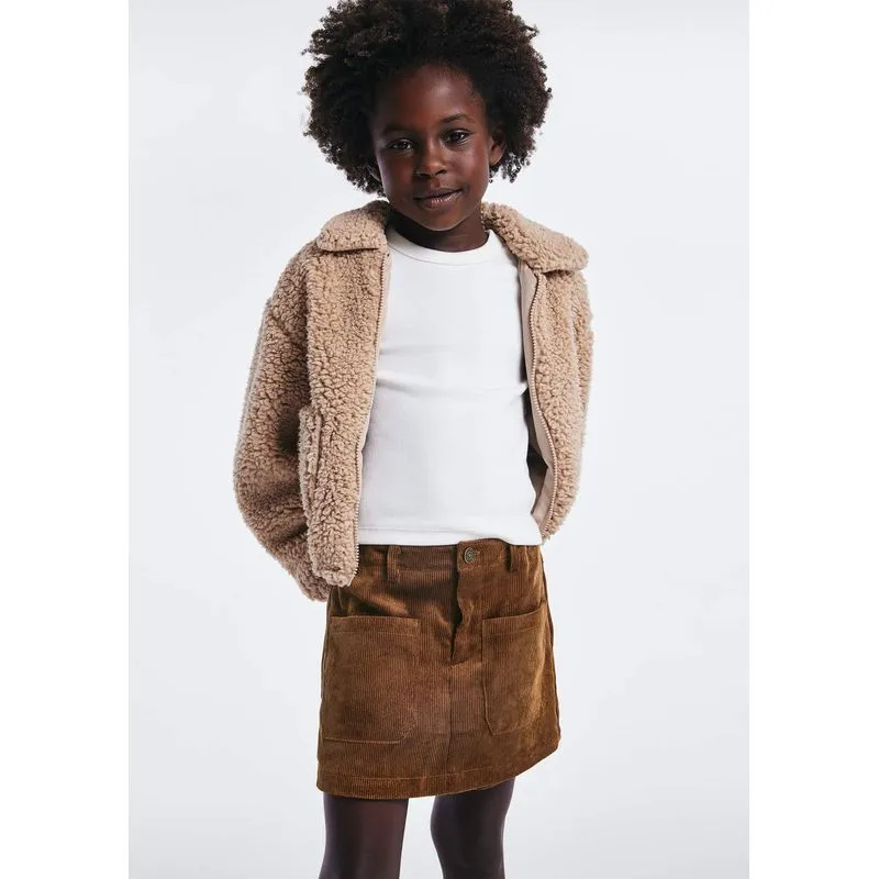Shorts Saia Infantil Em Veludo Cotelê - Marrom 006