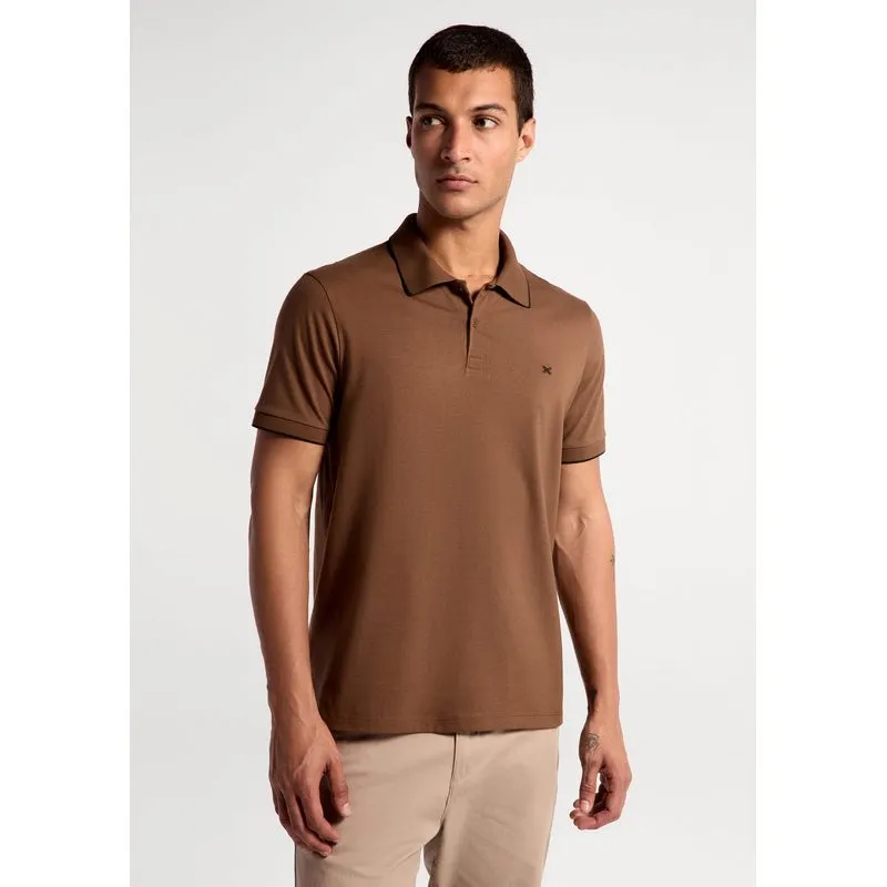 Polo Masculina Manga Curta Em Piquet - Marrom XXG