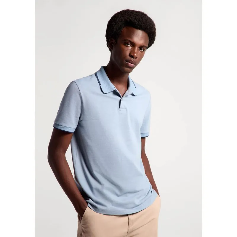 Polo Masculina Manga Curta Em Piquet - Azul M