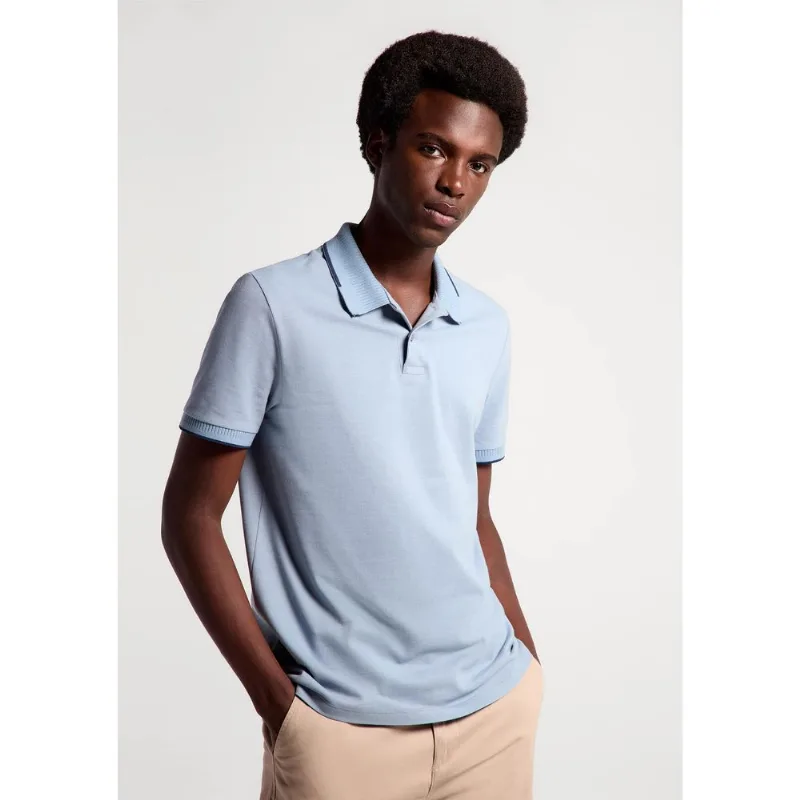 Polo Masculina Manga Curta Em Piquet - Azul G