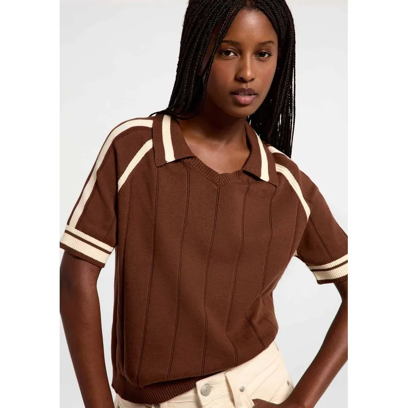 Polo Feminina Manga Raglan - Marrom XG