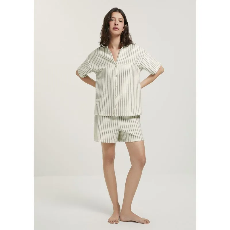 Pijama Curto Feminino Fio Tinto Texturizado - Creme M
