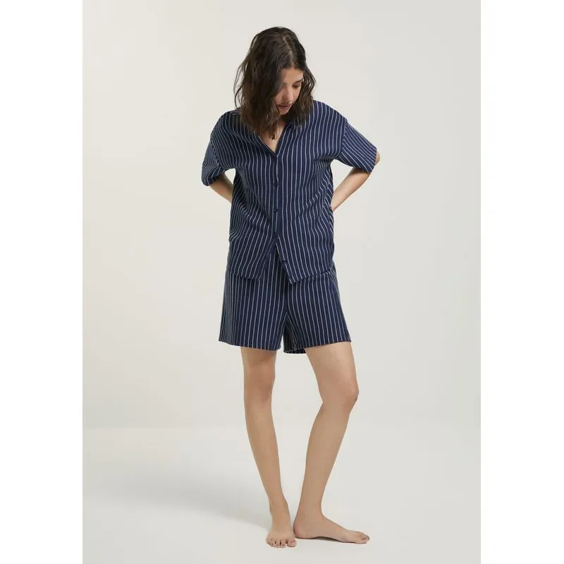 Pijama Curto Feminino Fio Tinto Texturizado - Azul XP
