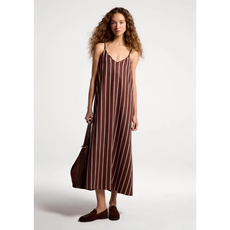 Vestido Midi Fio Tinto Em Viscose - Marrom P