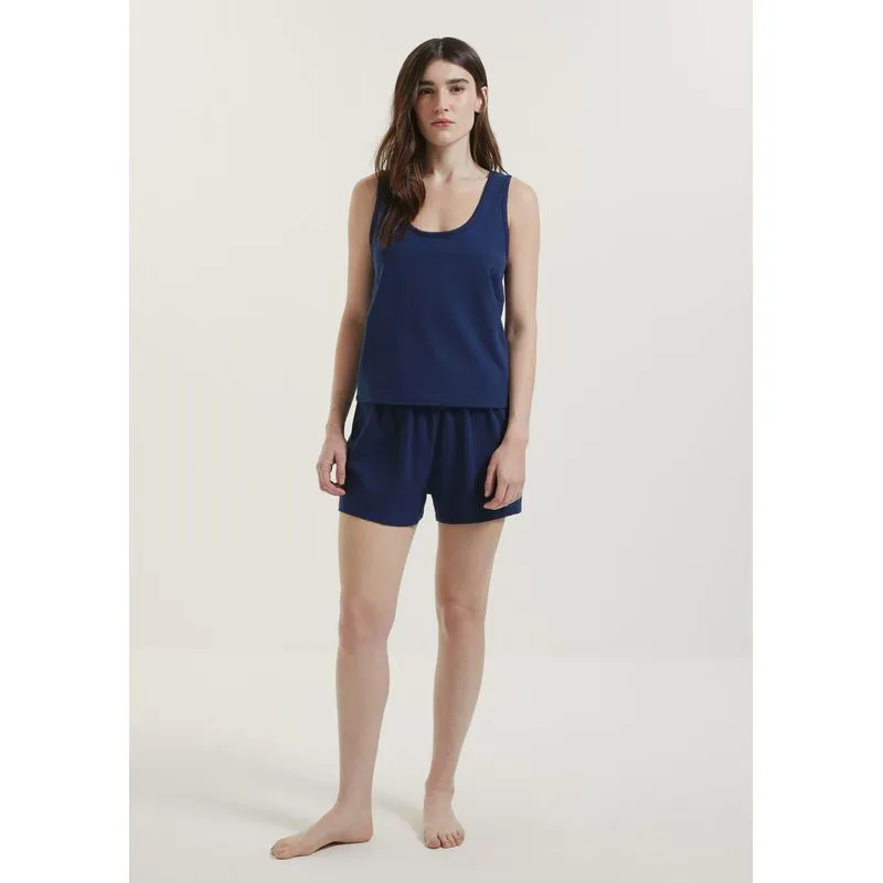 Pijama Curto Feminino Texturizado Com Regata - Azul XG