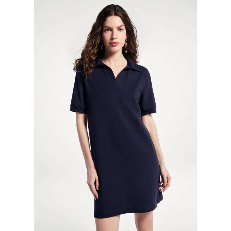 Vestido Polo Em Malha Piquet - Azul XG