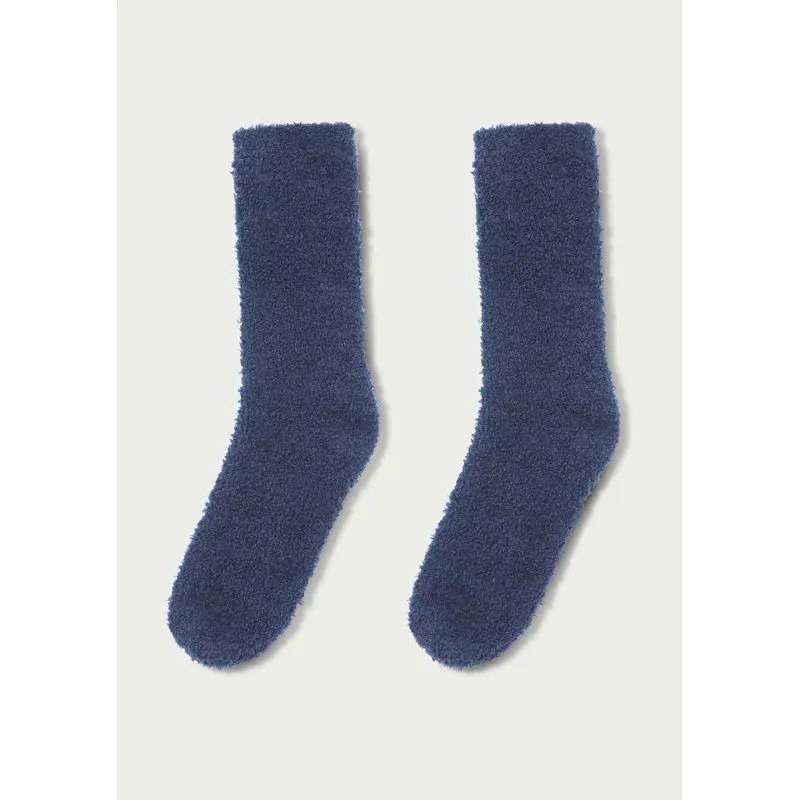 Meia Cano Longo Em Tricô Peluciado - Azul M
