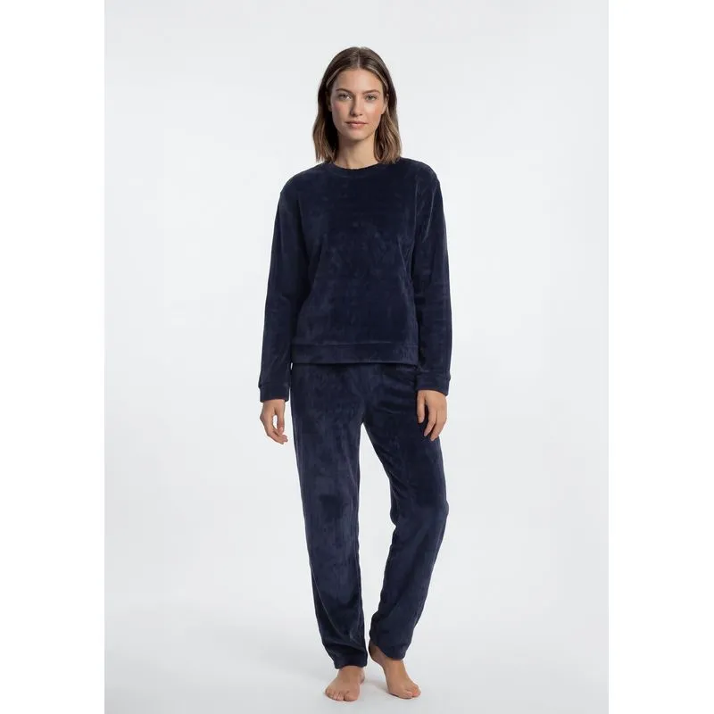 Pijama Longo Feminino Em Fleece - Azul P