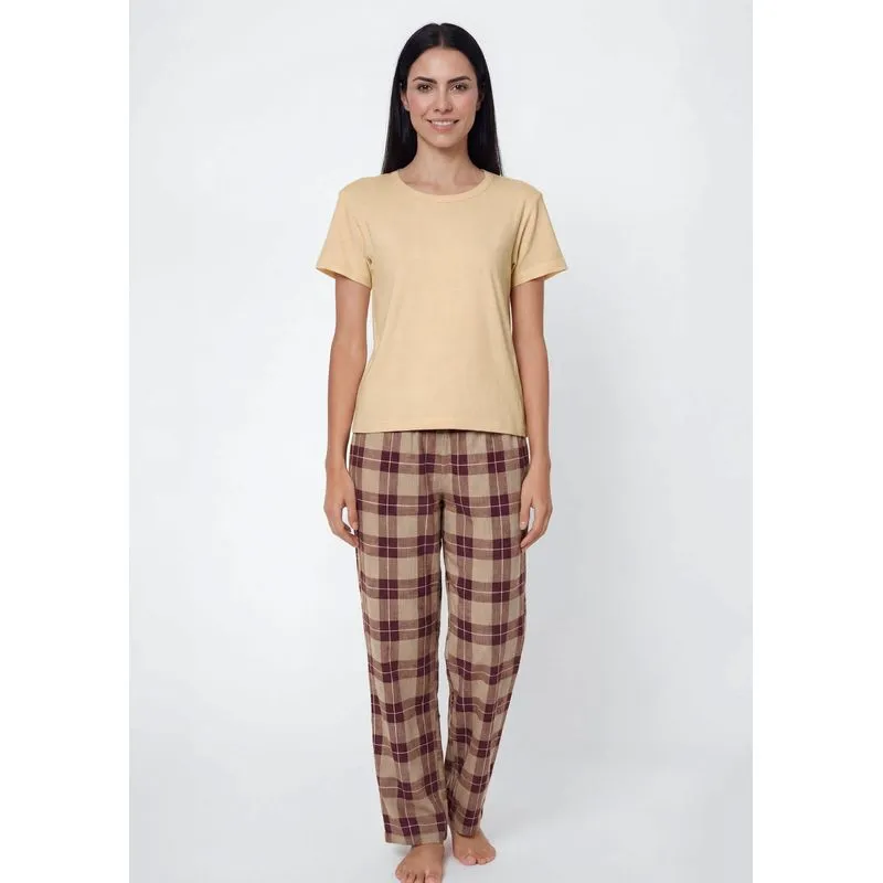 Pijama Feminino Longo Fio Tinto - Marrom XP