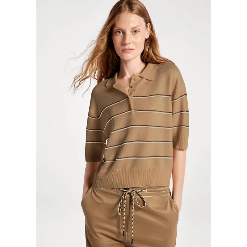 Blusa Polo Feminina Em Tricô Leve - Bege M