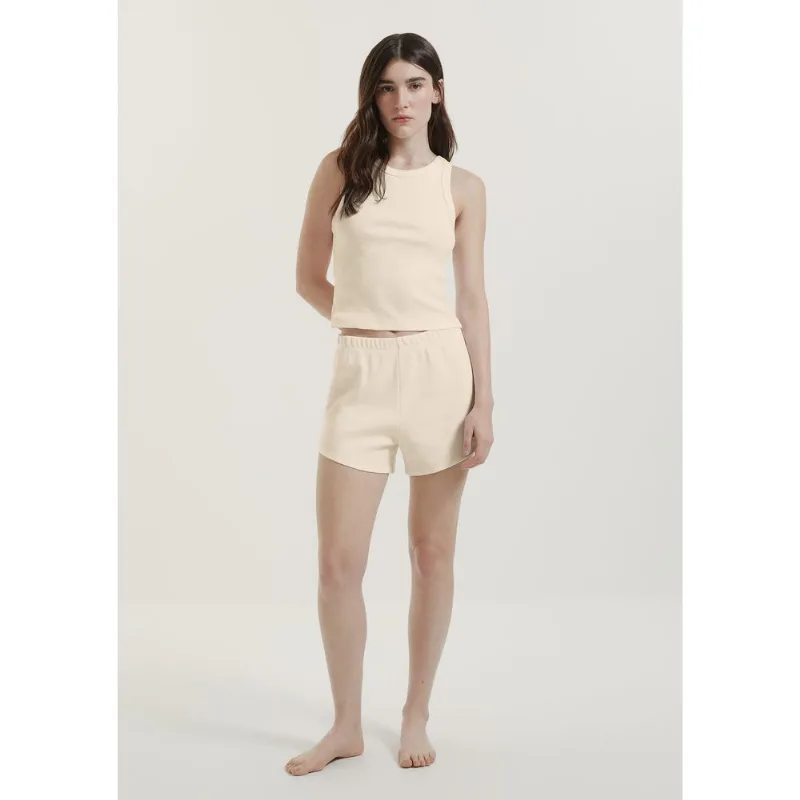 Pijama Curto Feminino Básico Em Ribana Canelada - Creme XP