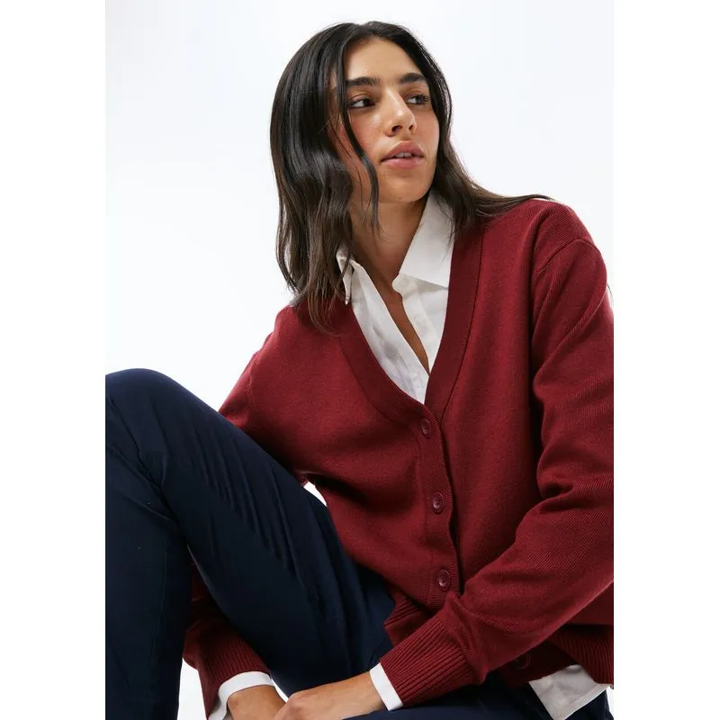 Cardigan Feminino Decote V Em Tricô - Vermelho P