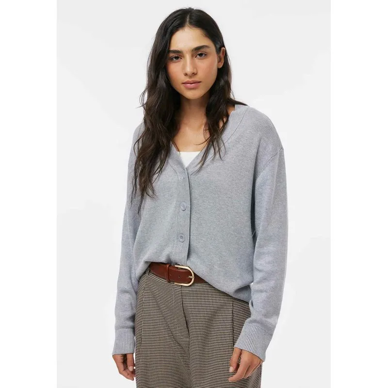 Cardigan Feminino Decote V Em Tricô - Cinza G