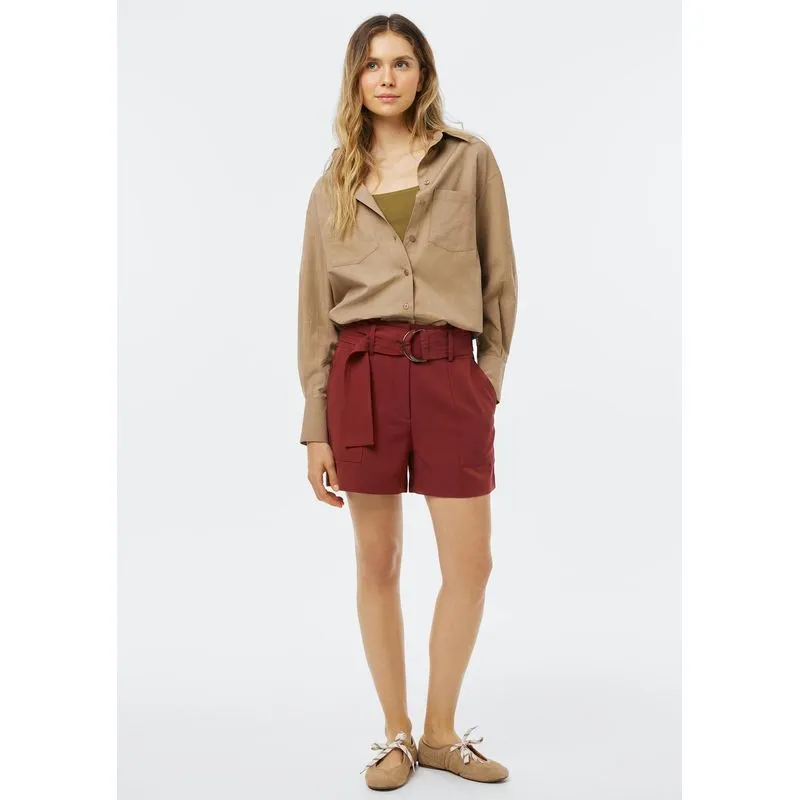 Shorts Feminino Com Cinto Peach Touch - Vermelho 036