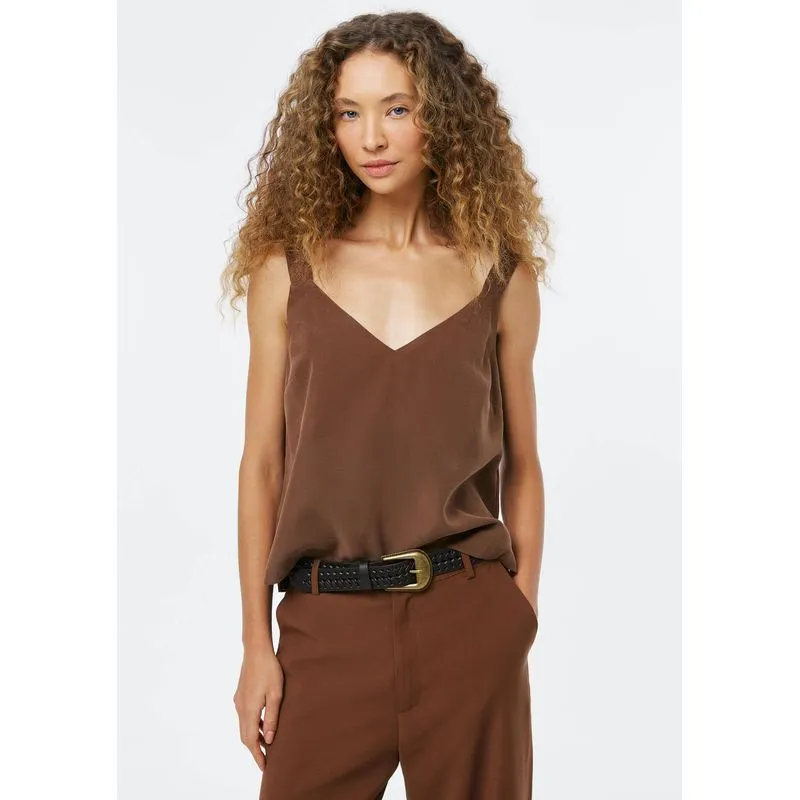 Regata Feminina Decote V Em Peach Touch - Marrom G