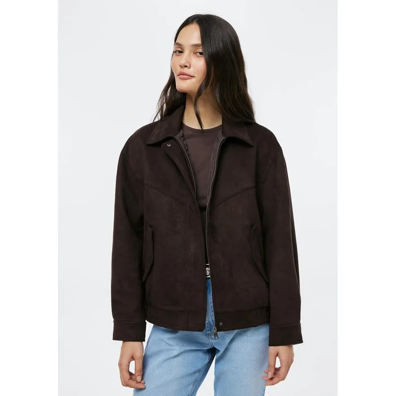 Jaqueta Feminina Bomber Em Suede - Marrom M