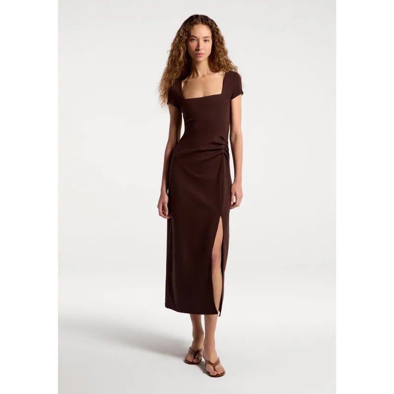 Vestido Midi Em Ribana Ultra Soft - Marrom P