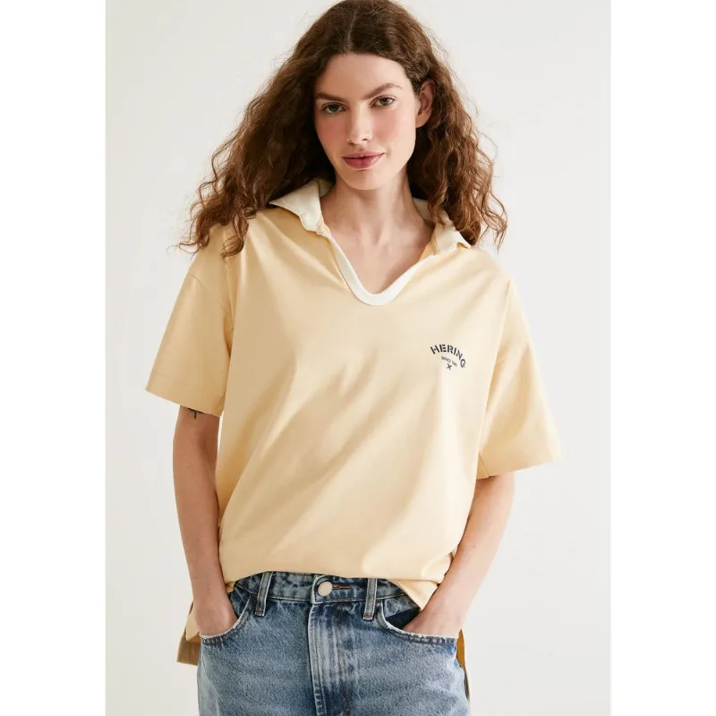 Camisa Polo Feminina Oversized Em Malha Binada - Amarelo M