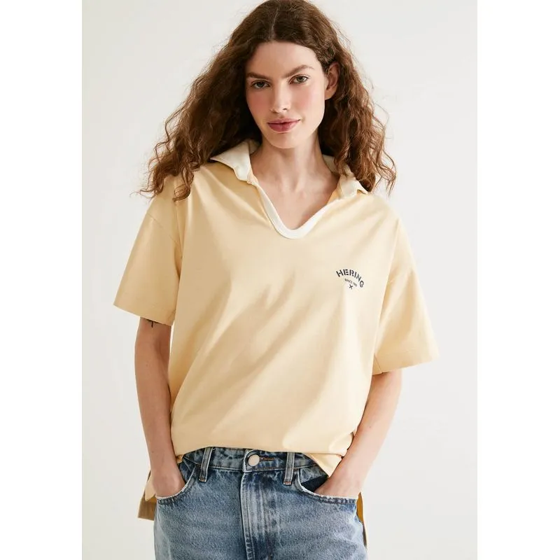 Camisa Polo Feminina Oversized Em Malha Binada - Amarelo G