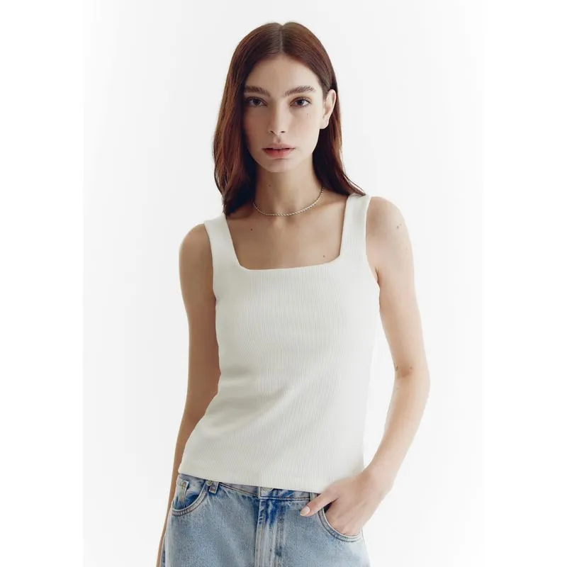 Regata Feminina Decote Quadrado em Ribana - Off white XG