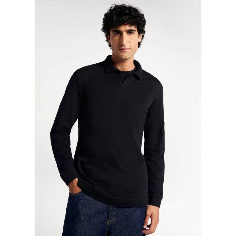 Camisa Polo Masculina Manga Longa Texturizada - Preto G