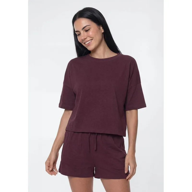 Pijama Feminino Curto Box Em Algodão - Vermelho XG
