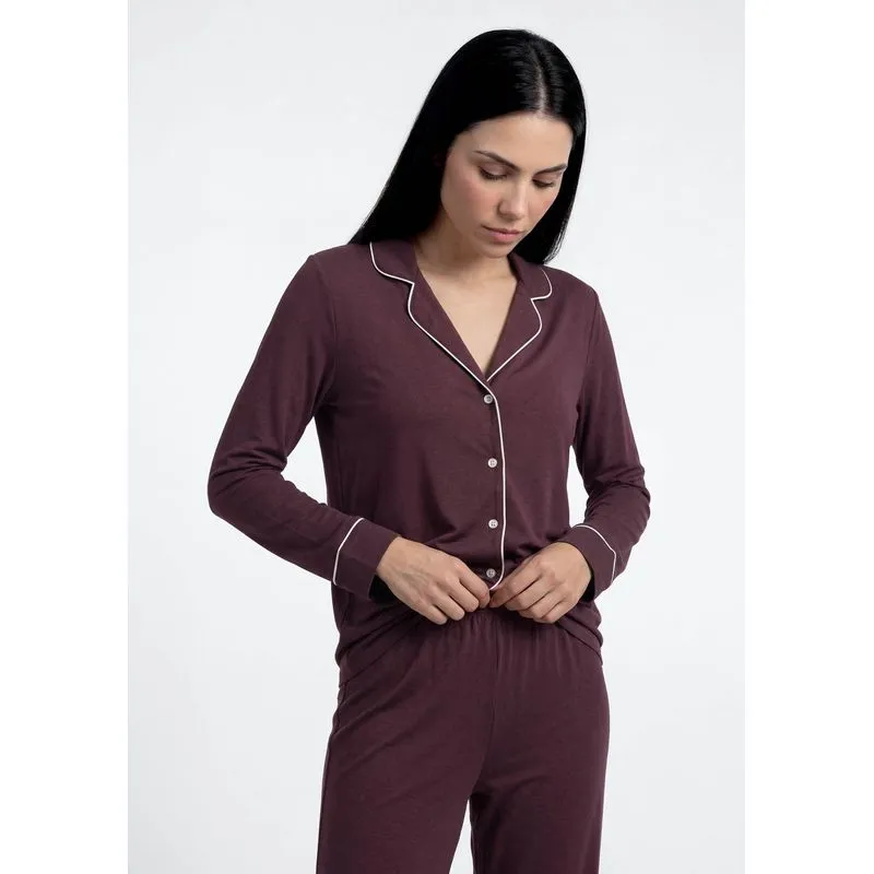 Pijama Americano Longo Feminino - Vinho G