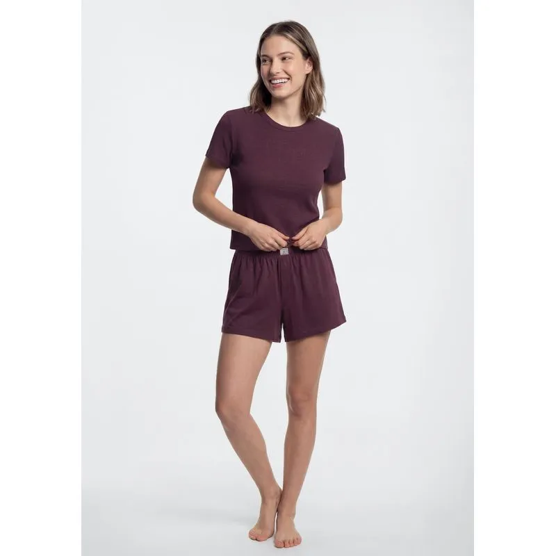 Pijama Curto Feminino Em Malha Premium - Vermelho XG