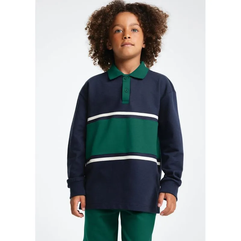 Camisa Polo Infantil Menino Manga Longa Listrada - Azul 014