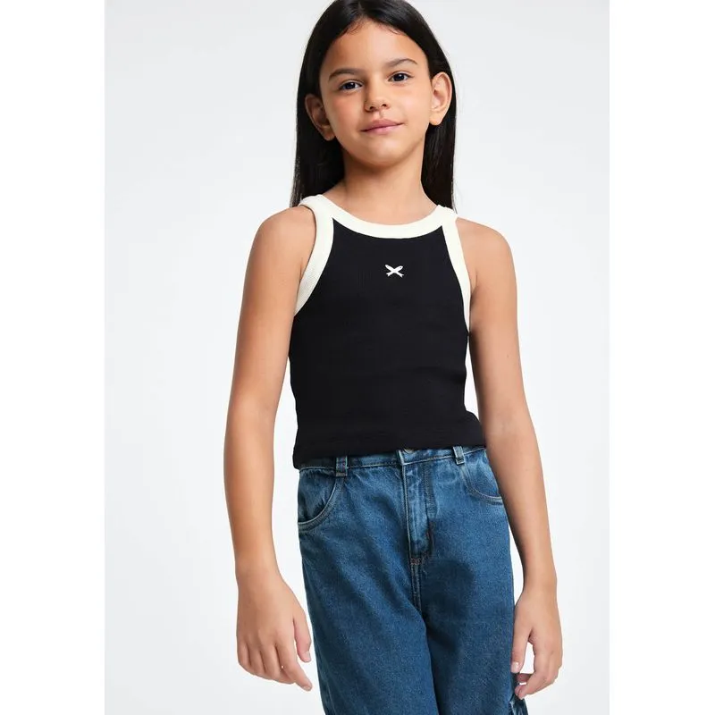 Regata Cropped Infantil Menina Em Ribana - Preto 014