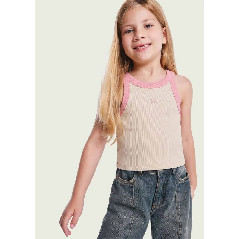 Regata Cropped Infantil Menina Em Ribana - Creme 004