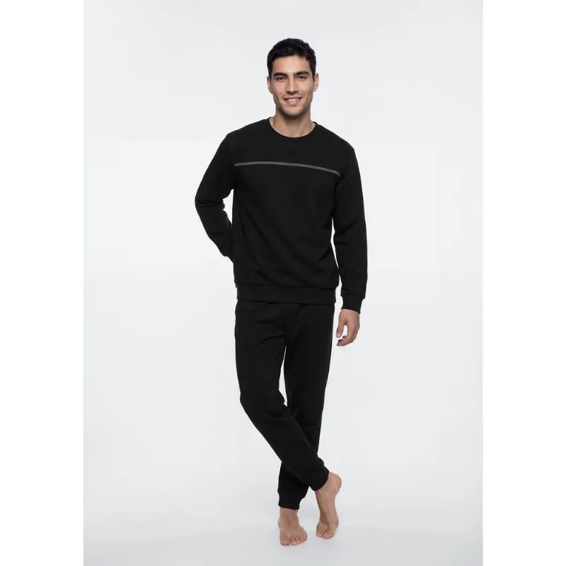 Pijama Longo Masculino Em Moletom Peluciado - Preto XXG