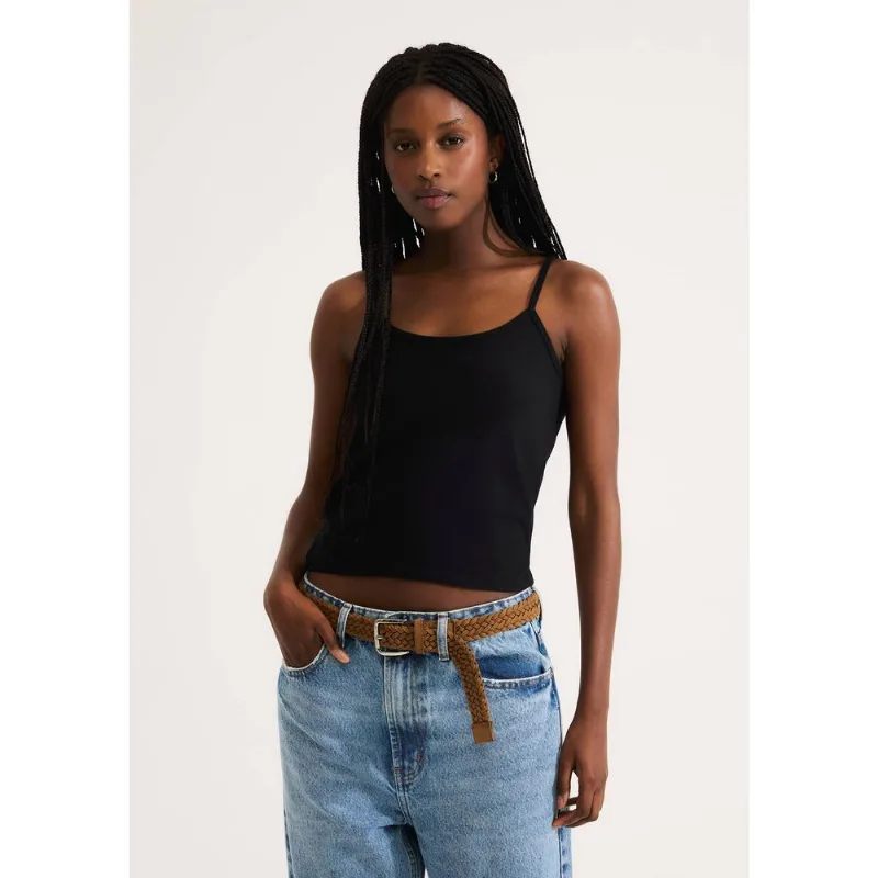 Regata Feminina Alças Finas Com Elastano - Preto G