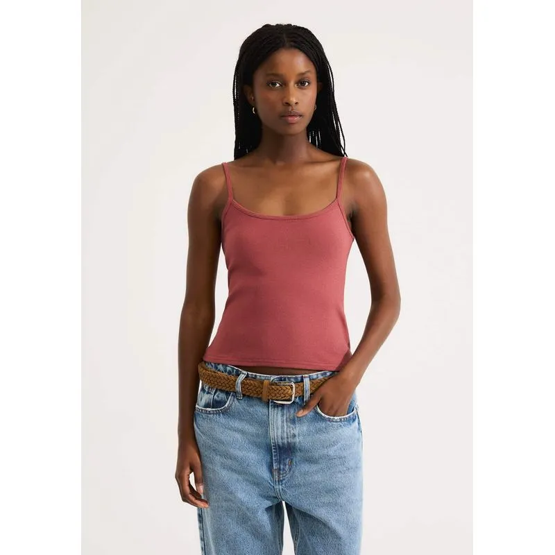 Regata Feminina Alças Finas Com Elastano - Vermelho P