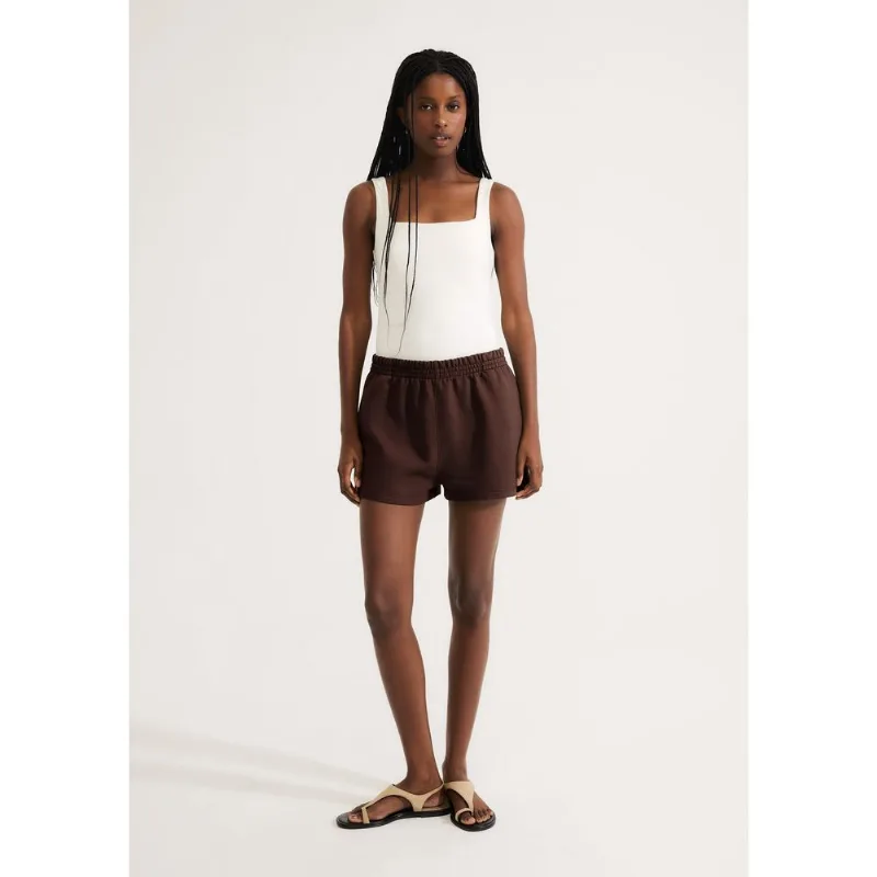 Shorts Feminino Em Malha Binada - Marrom P