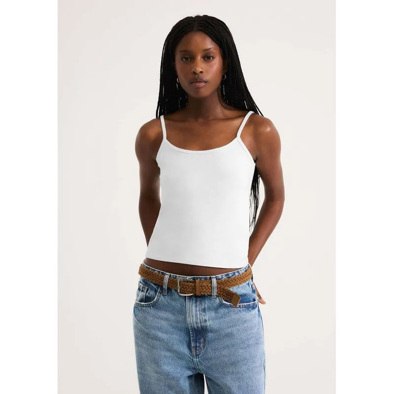 Regata Feminina Alças Finas Com Elastano - Branco P