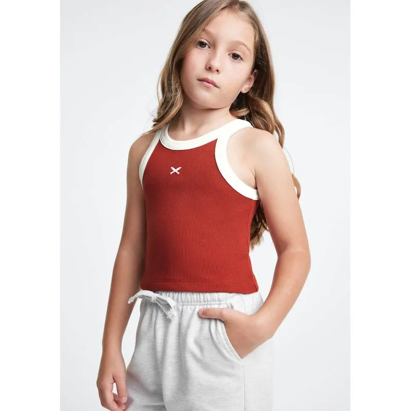 Regata Cropped Infantil Menina Em Ribana - Vermelho 014