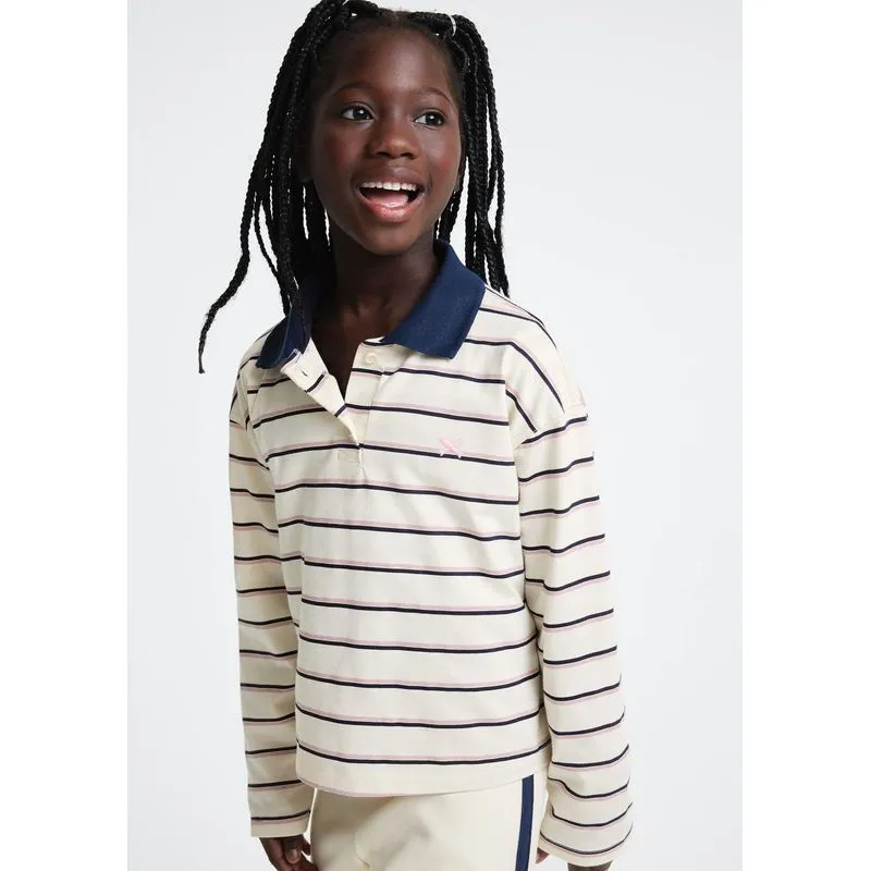 Polo Infantil Menina Manga Longa Oversized Listrada - Azul 010
