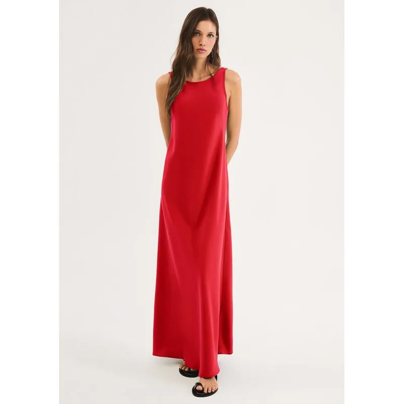 Vestido Longo Decote Costas U Aveludado - Vermelho P