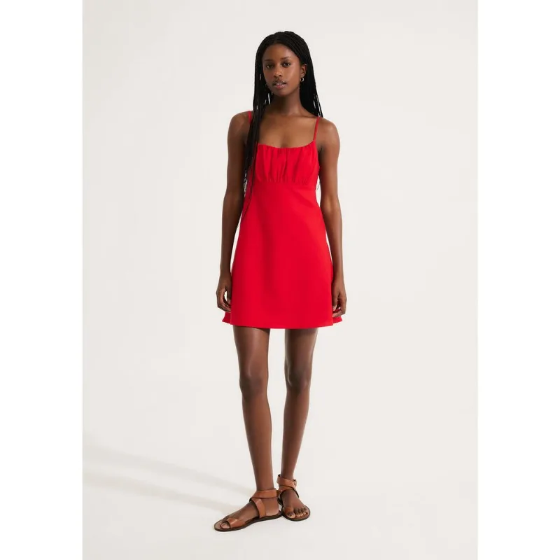 Vestido Curto Com Franzido No Busto - Vermelho P