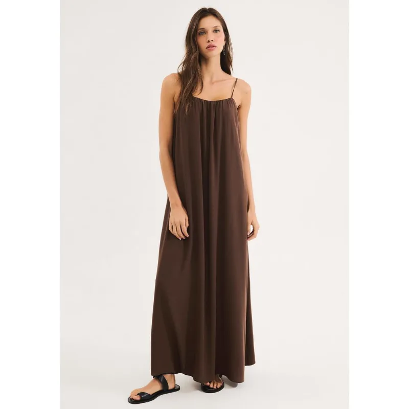 Vestido Midi Evasê Em Tecido Creponado - Marrom XG