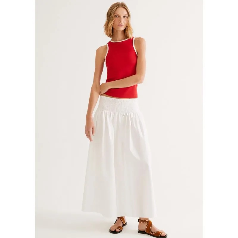 Saia Midi Evasê Com Franzidos - Branco 038
