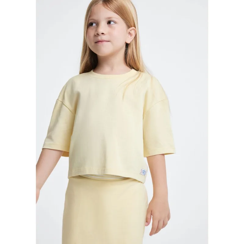 Blusa Infantil Menina Oversized Em Malha Binada - Amarelo 014
