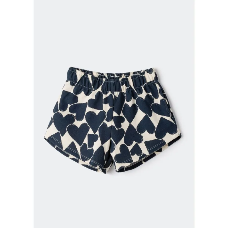 Shorts Infantil Menina Cós Elástico Estampado - Azul 006