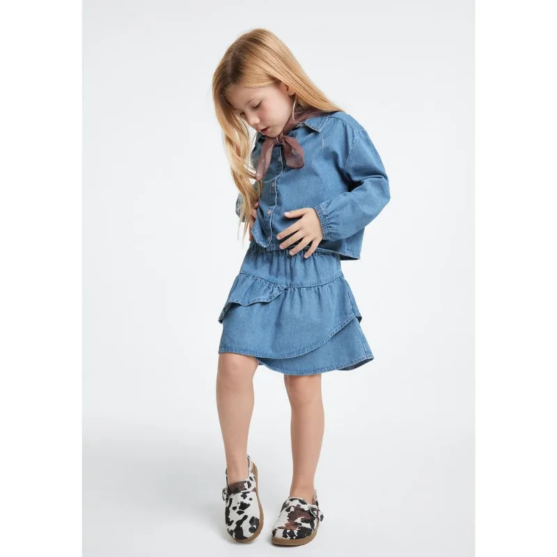 Saia Jeans Infantil Curta Cós Largo - Azul 010