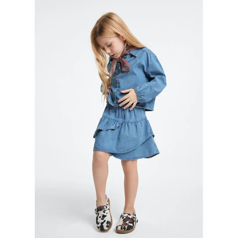 Saia Jeans Infantil Curta Cós Largo - Azul 016