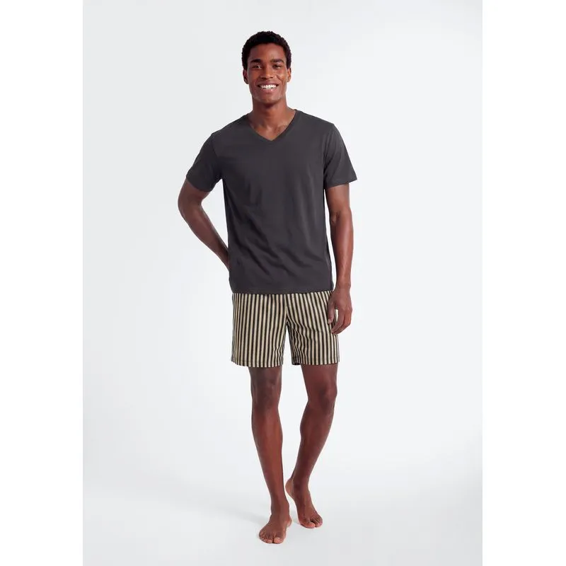 Pijama Curto Masculino Com Samba Canção Estampado - Cinza P